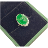 750 White Gold Natural Emerald & Diamond Ladies Ring w/Cert