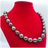 Natural Black South Sea Pearl Necklace, Silver Clasp