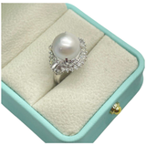 PT850 Natural White South Sea Pearl & Diamond Ring
