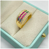 750 Yellow Gold Natural Diamond, Sapphire, Ruby, Emerald Ring