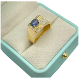 850 Yellow Gold Natural Blue Sapphire & Diamond Men’s Ring
