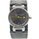 Louis Vuitton Q1211 Tambour 28mm Quartz Brown Dial Leather Strap Watch