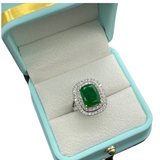 18K White Gold Natural Jadeite & Diamond Ring with Cert