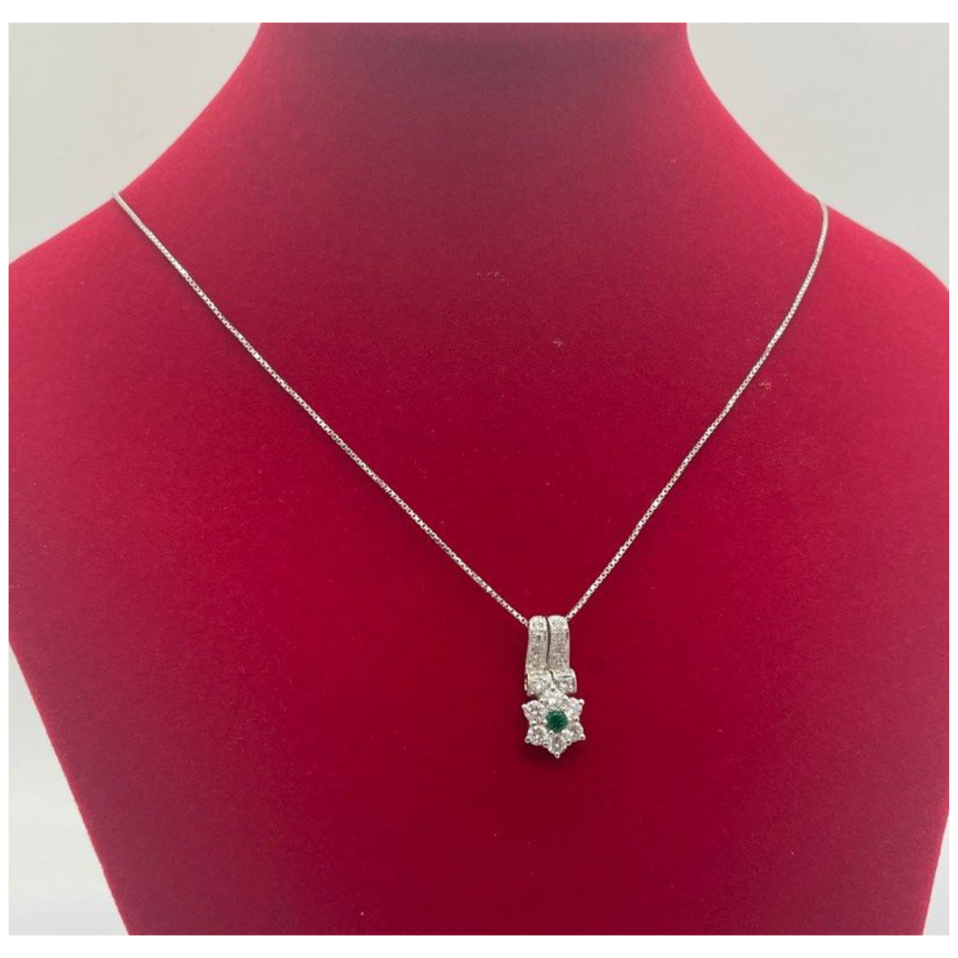 PT900/850 Emerald & Diamond Necklace with Cert