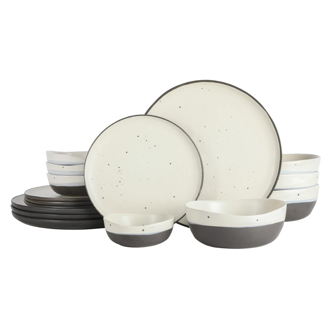 Gibson Elite Rhinebeck Round Reactive Glaze 16pcs Double Bowl Stoneware Dinnerware Set