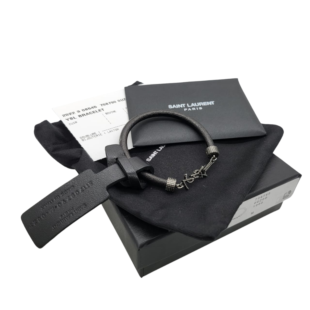 Saint Laurent 708790 Leather Bracelet W/Charm 18cm