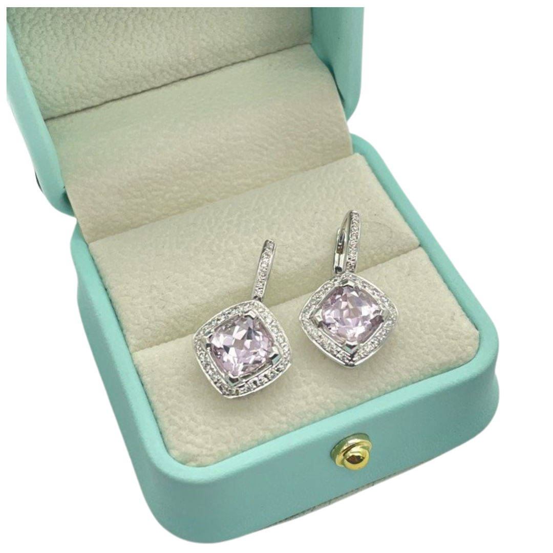 18K White Gold Kunzite & Diamond Earring