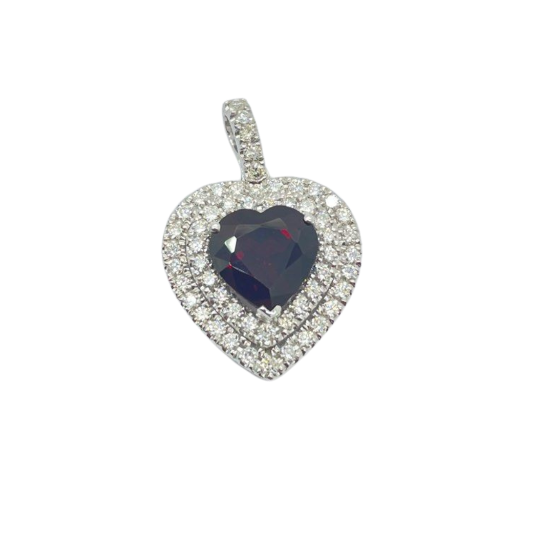 Natural Garnet & Diamond Pendant set in 750 White Gold