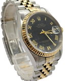 Rolex Datejust 16233 Half Gold Black Pyramid Dial Automatic Watch 36mm