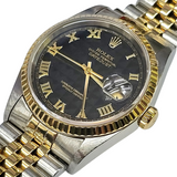 Rolex Datejust 16233 Half Gold Black Pyramid Dial Automatic Watch 36mm