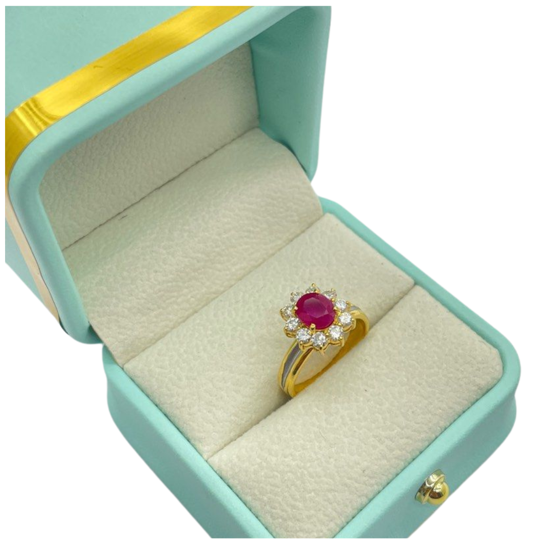 20K Yellow Gold Natural Ruby & Diamond Ring