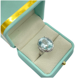 PT900 Natural Aquamarine & Diamond Ladies Ring