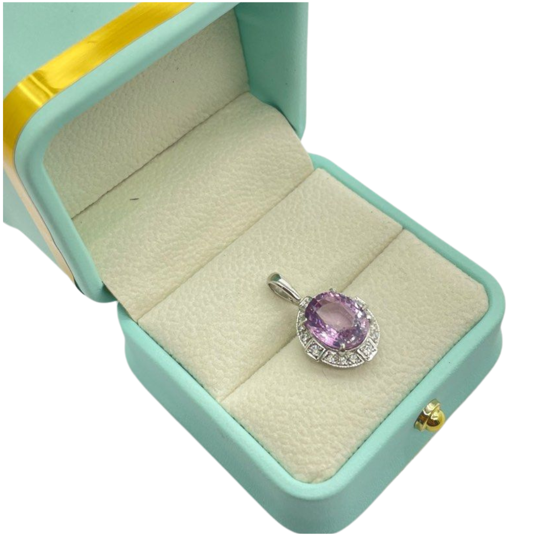PT900 Un-heated Sapphire & Diamond Pendant