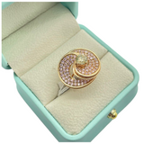 18K Yellow Gold Pink Stone & Diamond Ladies Ring