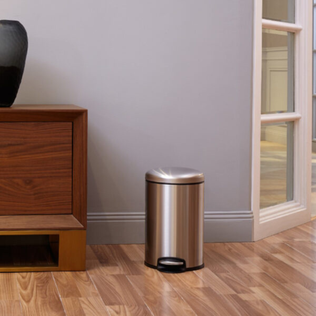 EKO Maggey Stainless Steel Round Step Bin With Soft Closing Lid 20L