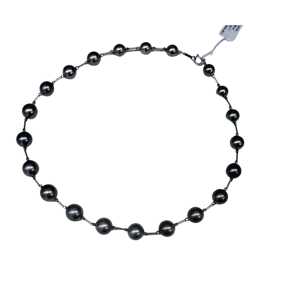 14K WG Black Pearl 8.0 - 10.9mm Necklace W/Cert Secondary image