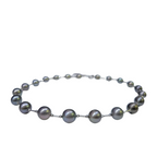 14K WG Black Pearl 8.0 - 10.9mm Necklace W/Cert