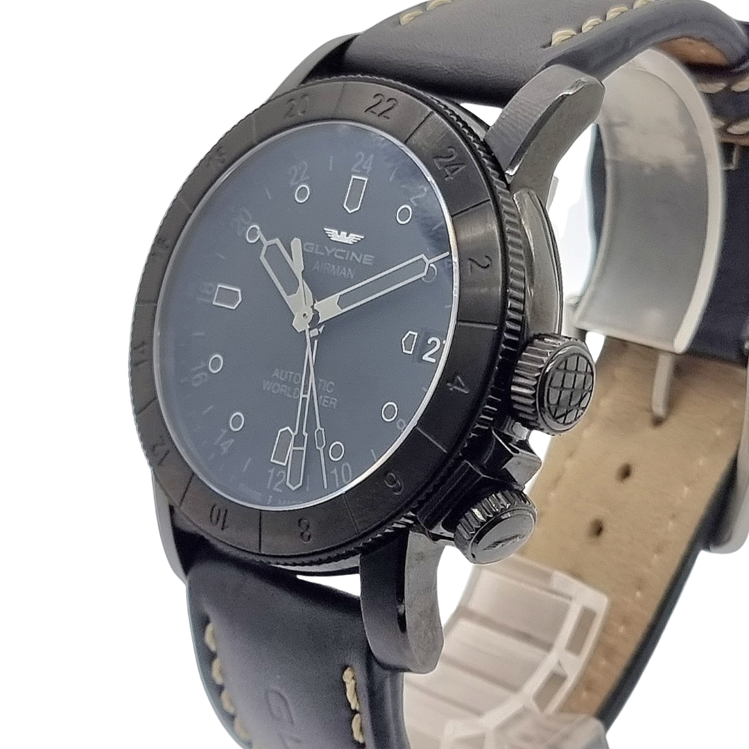 GLYCINE Airman 46 Automatic World Timer GMT Ref. GL0169 BLACK PVD 46mm