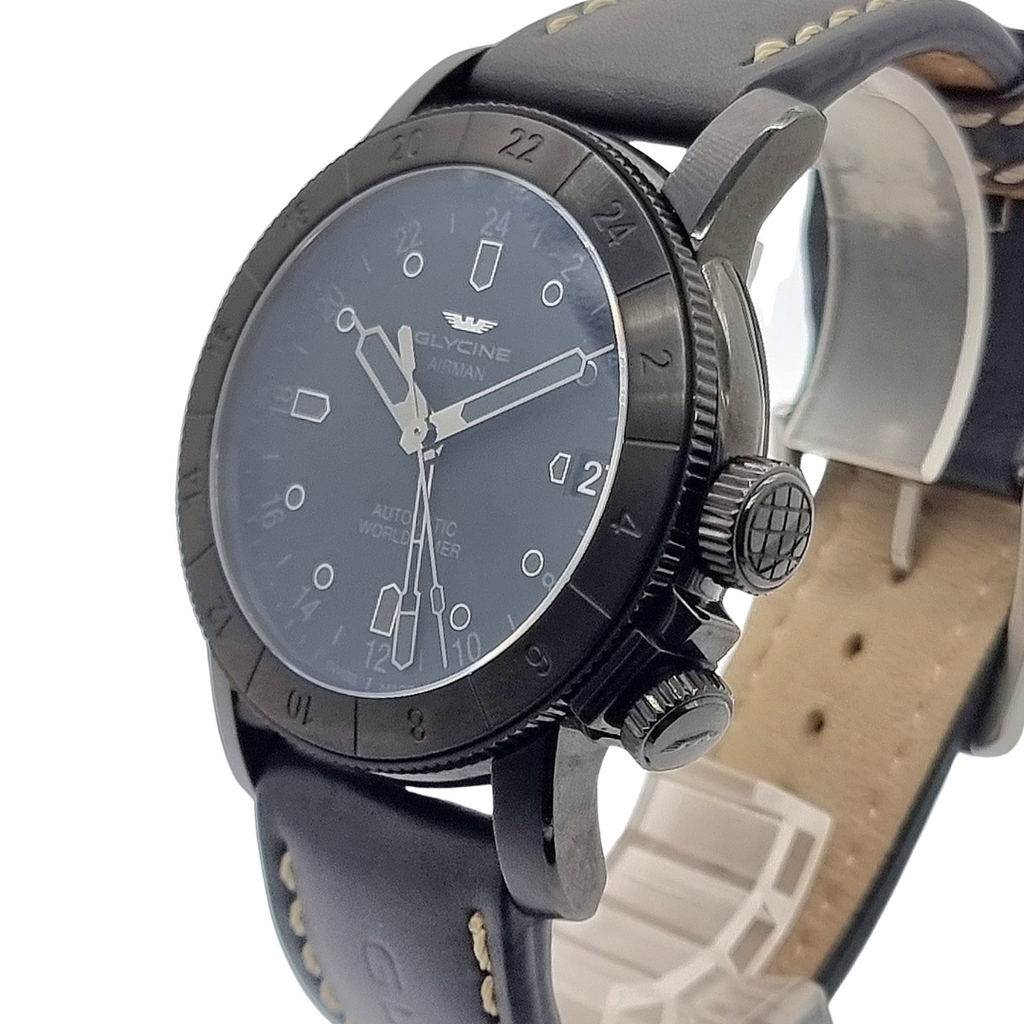 GLYCINE Airman 46 Automatic World Timer GMT Ref. GL0169 BLACK PVD 46mm