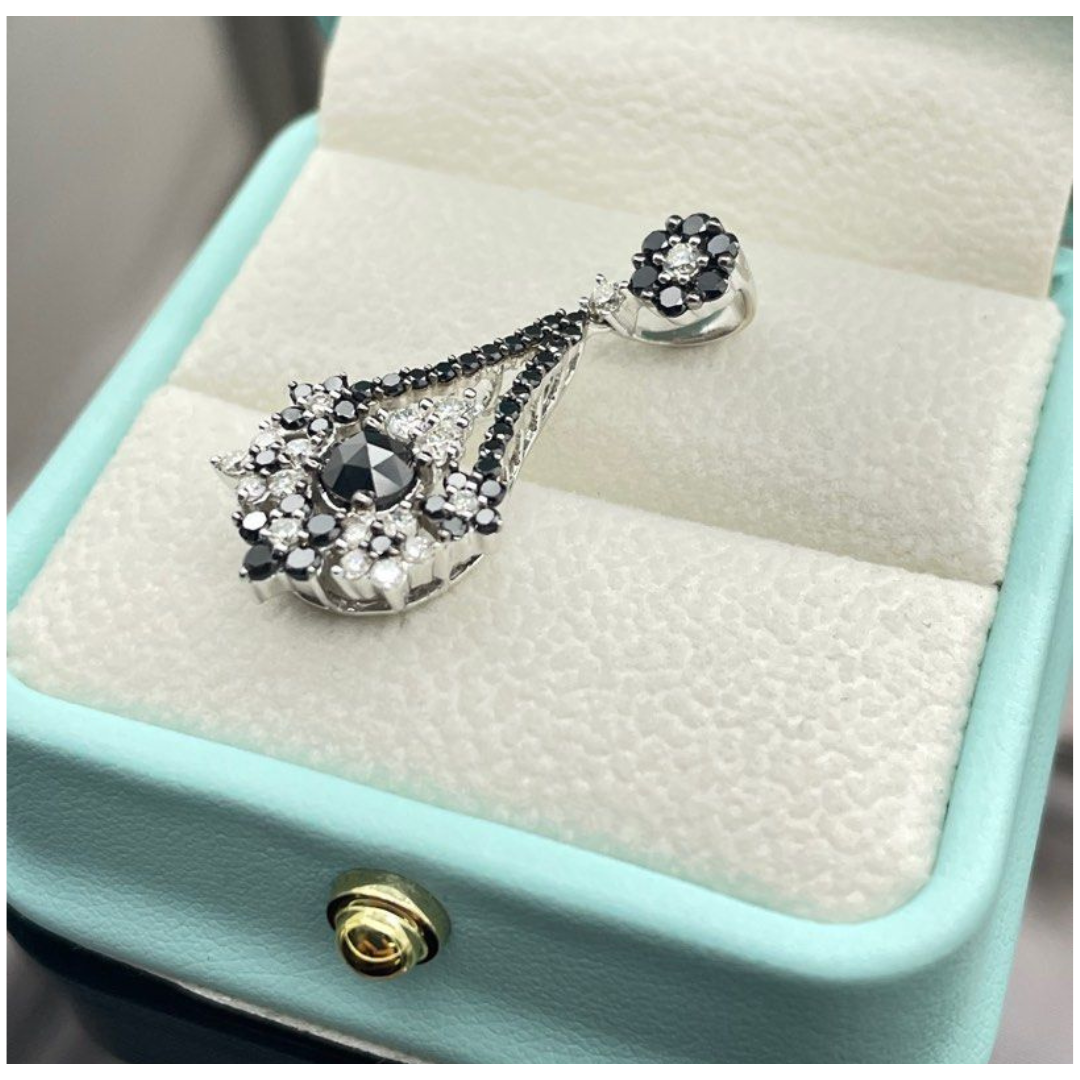 18K White Gold Black/White Diamond Pendant with Cert