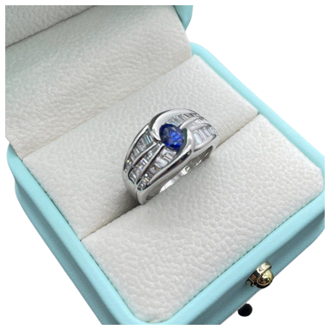 PT900 Natural Blue Sapphire & Diamond Ring with Cert