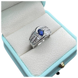 PT900 Natural Blue Sapphire & Diamond Ring with Cert