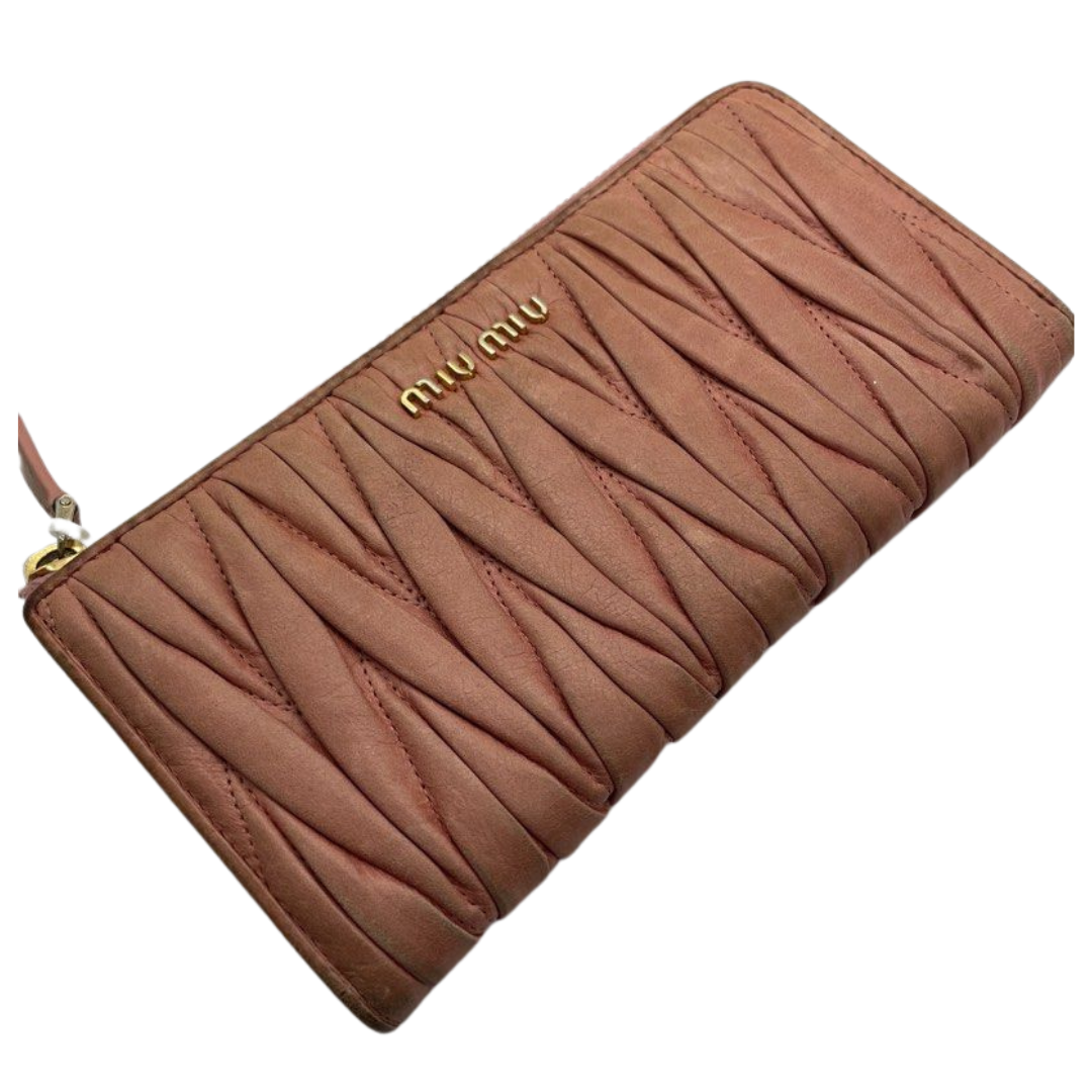 Miu Miu Pink Matelasse Leather Zip Wallet