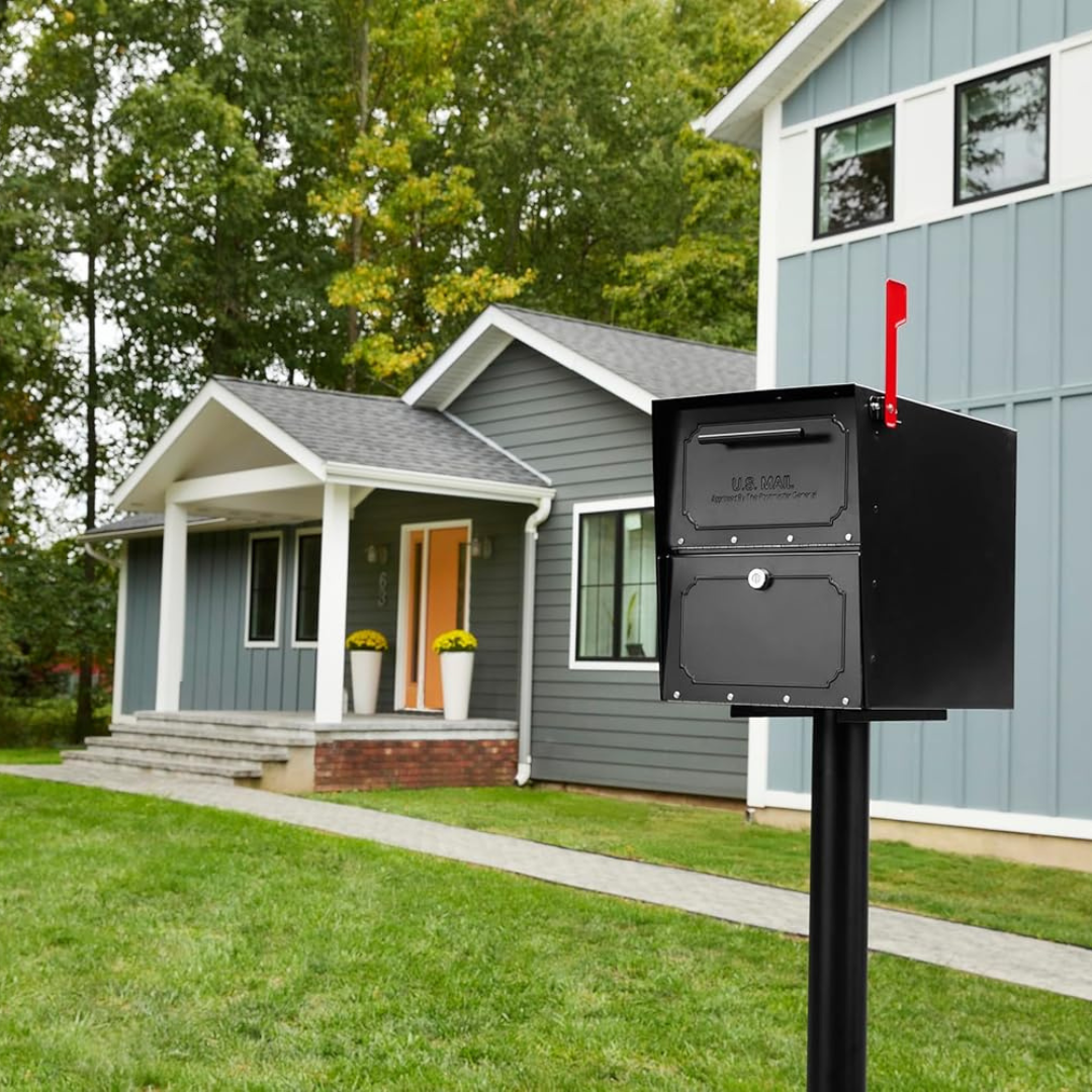 Architectural Mailboxes 6200B-10 Oasis Classic Locking Post Mount Parcel Mailbox with High Security Reinforced Lock, Black