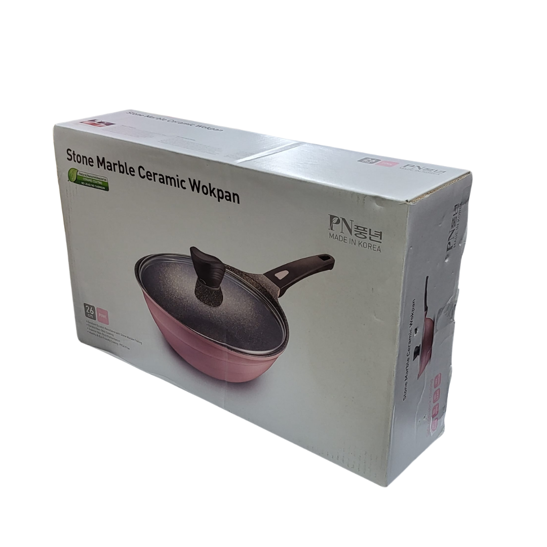 PN Stone Marble Ceramic Wokpan With Lid 26cm