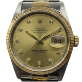 Rolex Datejust 16233 36mm Half Gold Diamond Gold Dial Automatic Watch