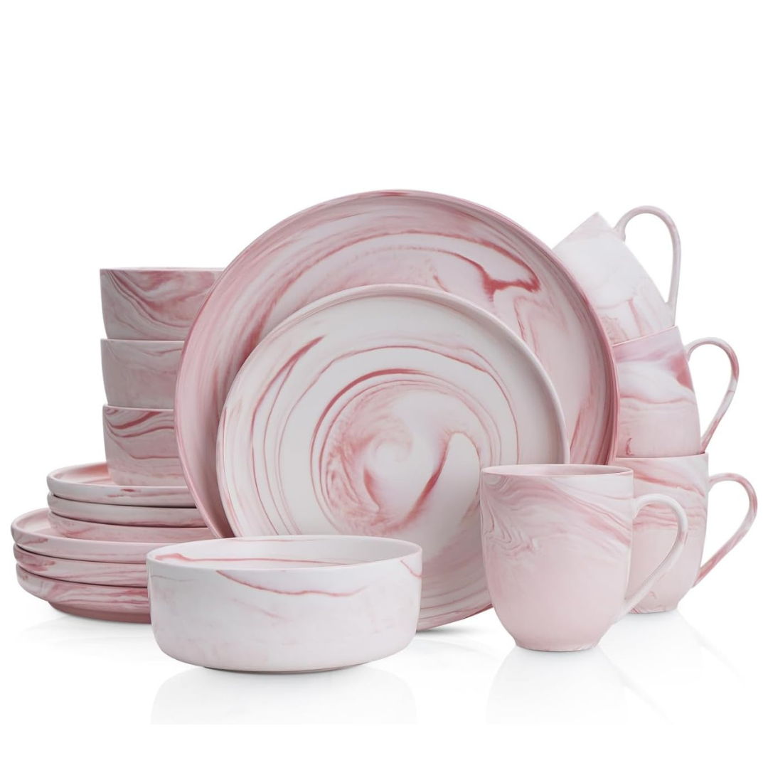 Stone Lain Brighton 16-Piece Dinnerware Set Porcelain, Pink