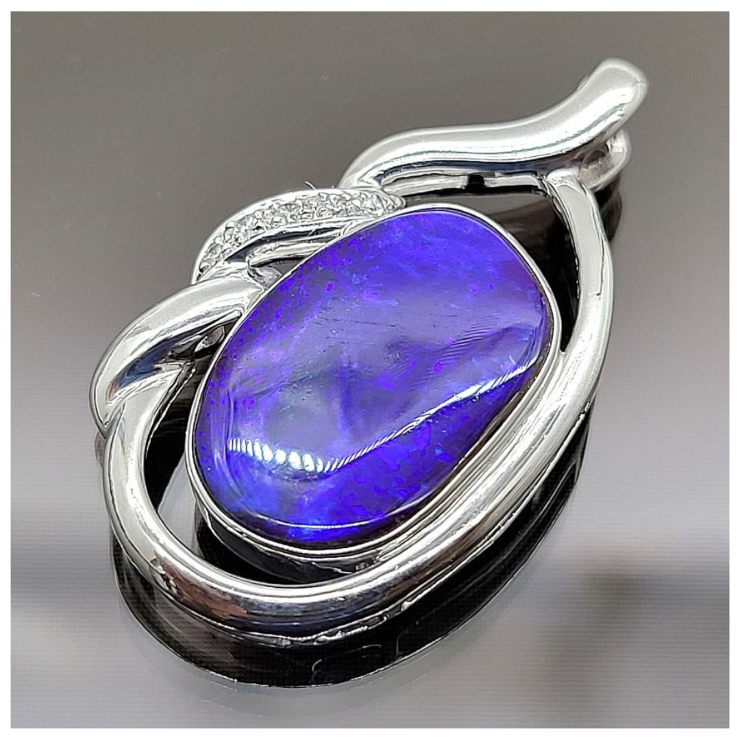 PT900 Natural Boulder Opal & Diamond Pendant W/Cert
