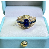 18K Yellow Gold Natural Blue Sapphire (Royal Blue) & Diamond Ring