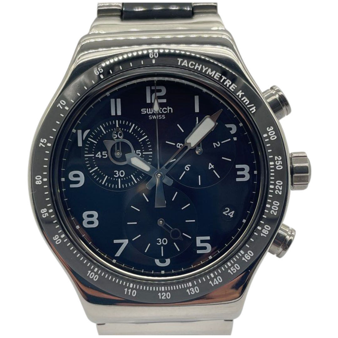 Swatch Irony 43mm Quartz Chronograph Black Dial Watch YVS441G