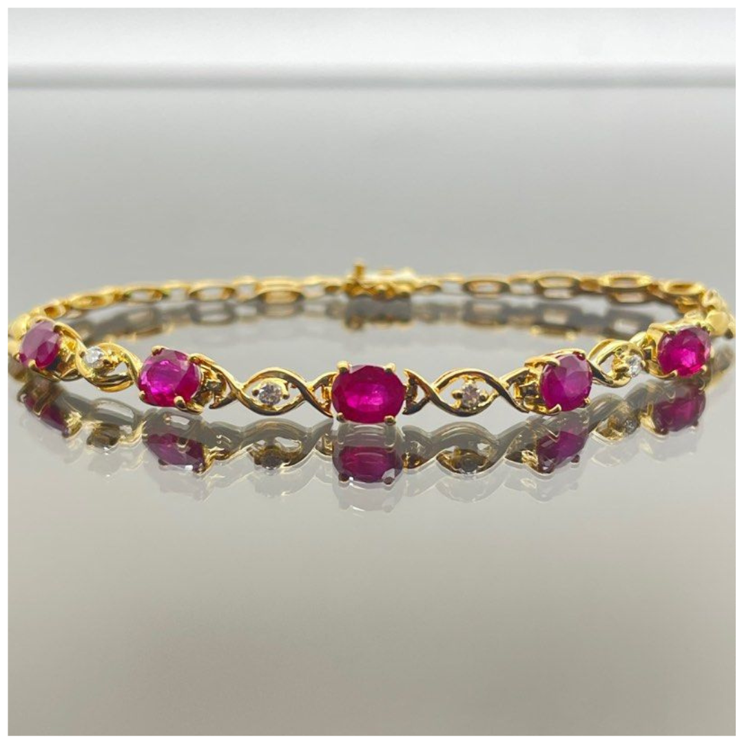 18K Yellow Gold Natural Ruby & Diamond Bracelet