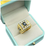 20K Yellow Gold Blue Sapphire & Diamond Men’s Ring