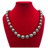 Black Baroque Pearls Necklace, Silver Clasp