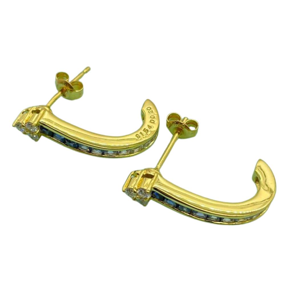 18K Yellow Gold Natural Blue Sapphire & Diamond Earring