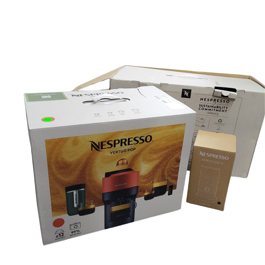 Nespresso® Vertuo Pop Coffee Machine, Red & Aeroccino Milk Frother Bundle