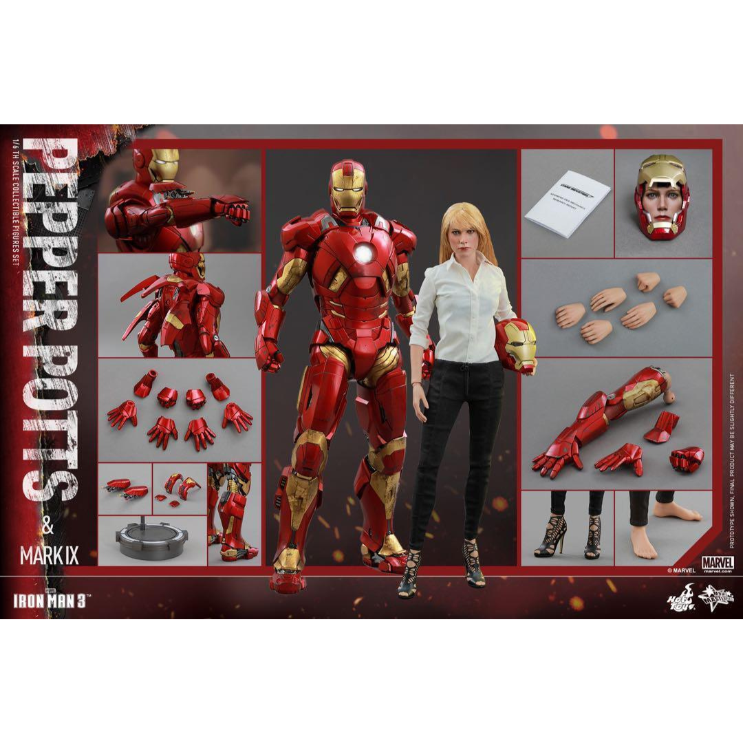 Hot Toys MMS311 Marvel Iron Man 3 Mark IX MK9 & Pepper Potts Figure 1/6 VIP