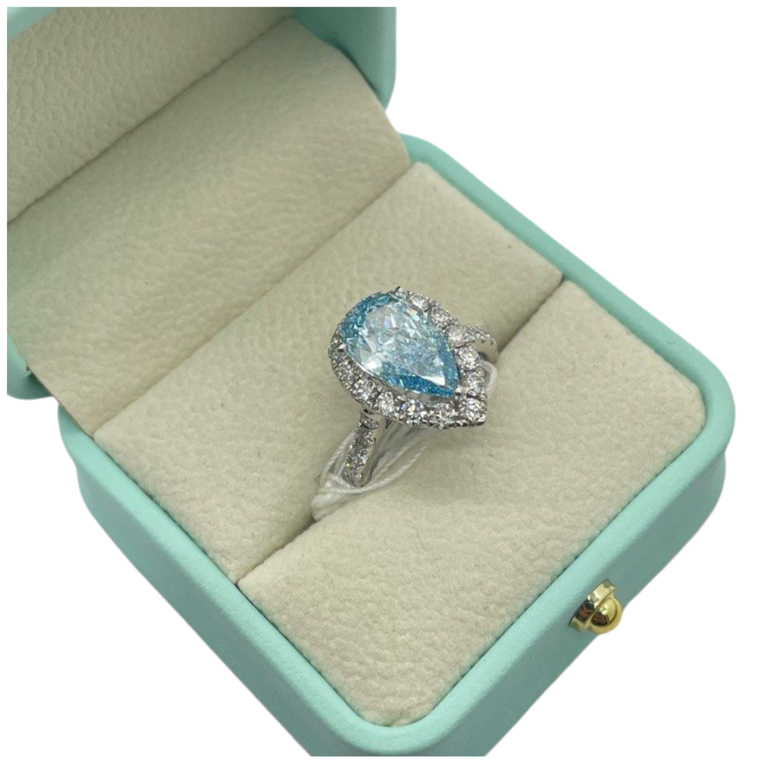 18K White Gold Lab-Grown Fancy Blue Diamond Ring w/Cert, D1=3.02carat, VS1 Main image
