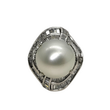 Natural South Sea Pearl & Diamond Ladies Ring set in PT900 with Cert