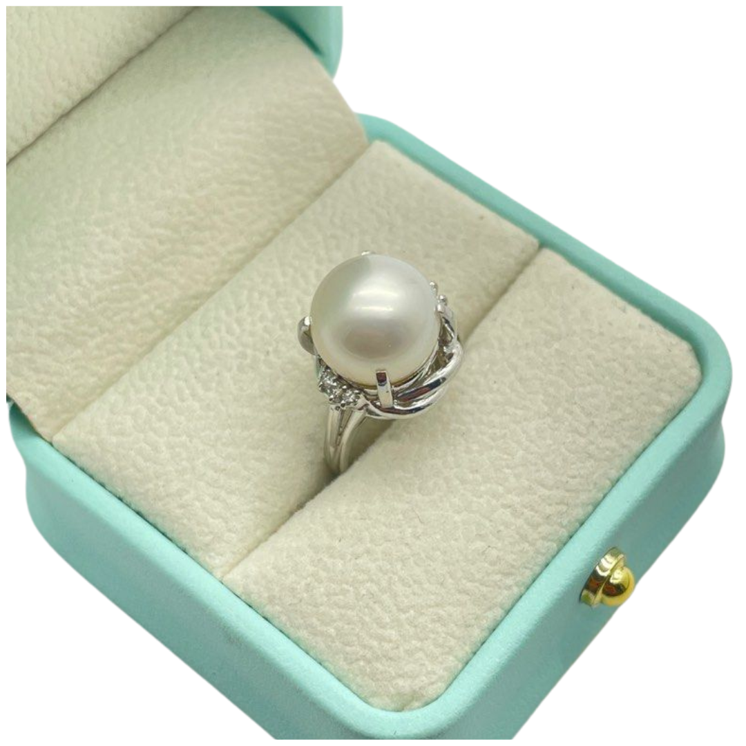 PT900 Natural South Sea Pearl & Diamond Ladies Ring w/Cert