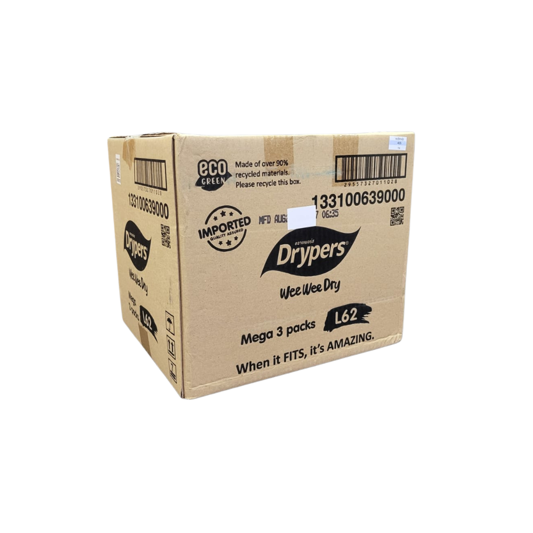Drypers Wee Wee Dry Diapers, L (9-14kg), 62ct (Pack of 3)
