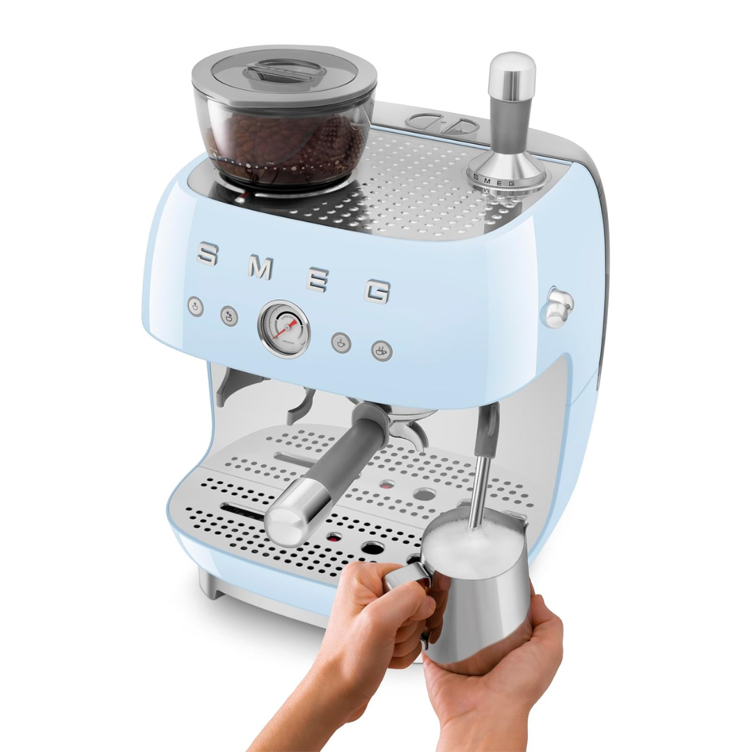 Smeg EGF03PBUK Espresso Coffee Machine with Grinder, Pastel Blue
