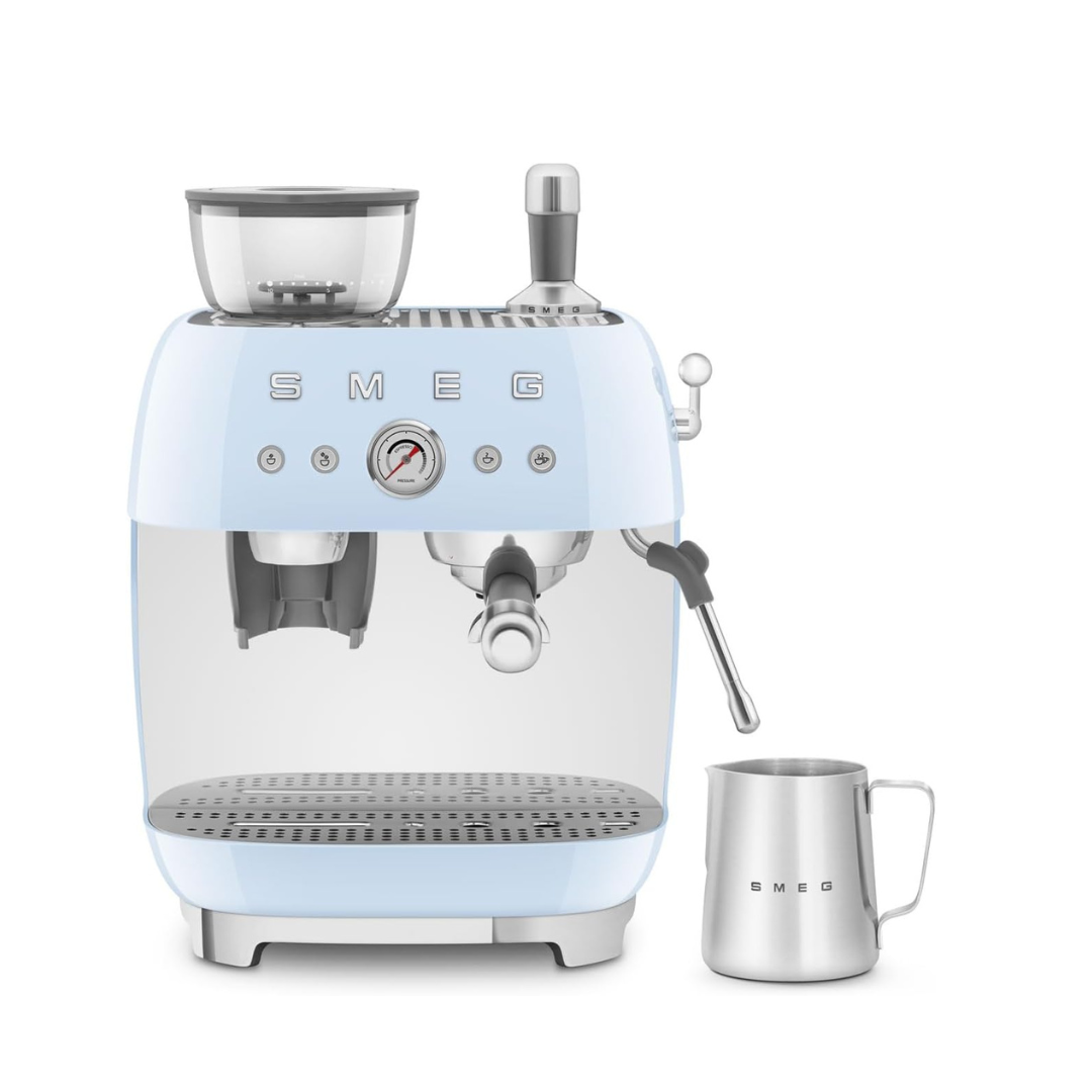Smeg EGF03PBUK Espresso Coffee Machine with Grinder, Pastel Blue