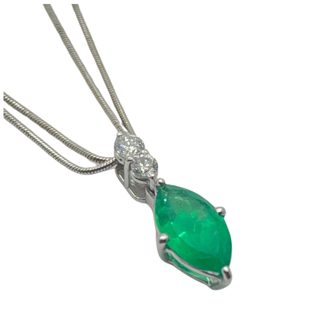 18KWG/PT900 Natural Emerald & Diamond Necklace