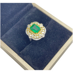 750 White Gold Natural Emerald & Diamond Ladies Ring