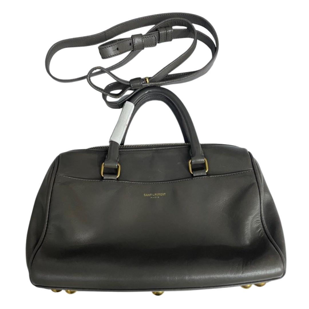 Saint Laurent Classic Baby Duffel Leather Grey Handbag w/Sling
