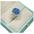 PT900 Natural Black Opal & Diamond Ladies Ring